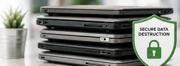 Laptop stack ready for secure recycling
